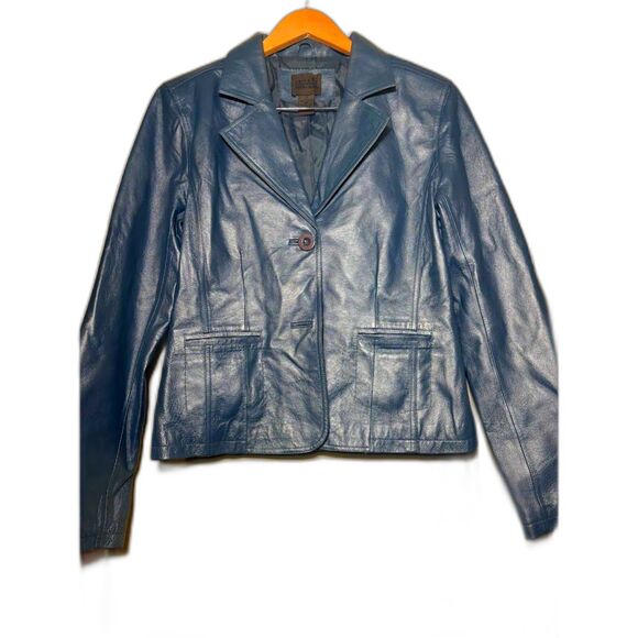 Uniform John Paul Richard Leather Jacket Blue Silver y2k Medium Lizzie Mcguire - Picture 1 of 5